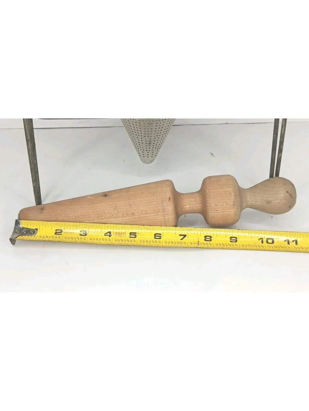 Vtg Wear Ever No 8 Aluminum Cone Colander Strainer Sieve w/ Wood Pestle